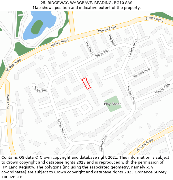 25, RIDGEWAY, WARGRAVE, READING, RG10 8AS: Location map and indicative extent of plot