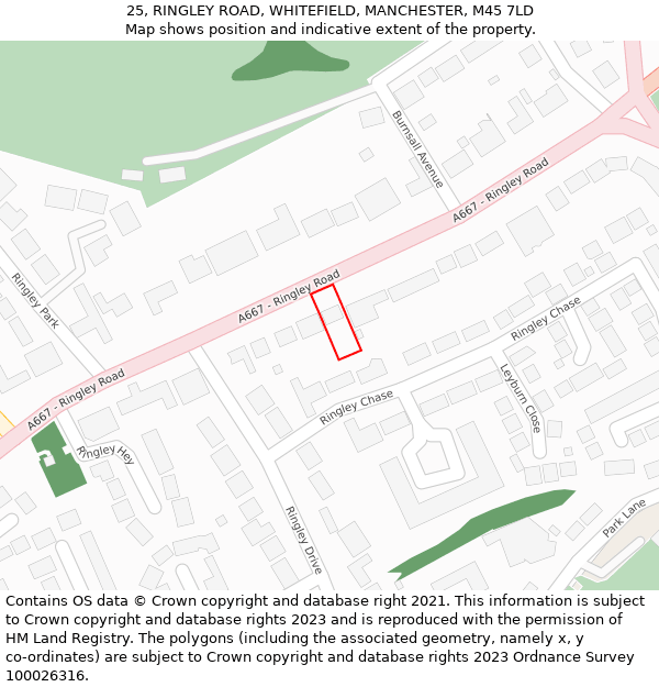 25, RINGLEY ROAD, WHITEFIELD, MANCHESTER, M45 7LD: Location map and indicative extent of plot