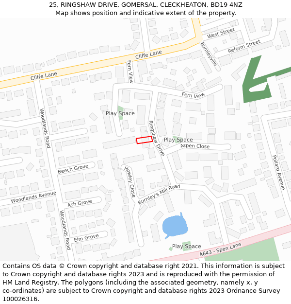 25, RINGSHAW DRIVE, GOMERSAL, CLECKHEATON, BD19 4NZ: Location map and indicative extent of plot