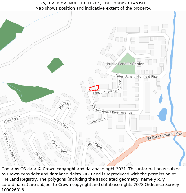 25, RIVER AVENUE, TRELEWIS, TREHARRIS, CF46 6EF: Location map and indicative extent of plot