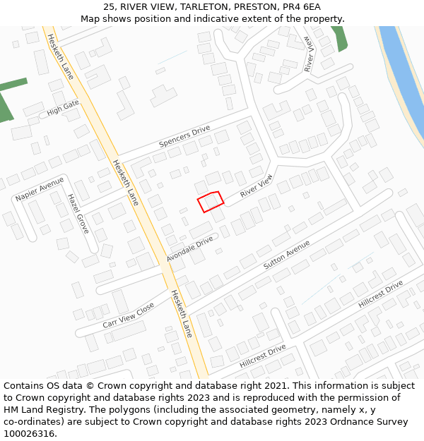 25, RIVER VIEW, TARLETON, PRESTON, PR4 6EA: Location map and indicative extent of plot