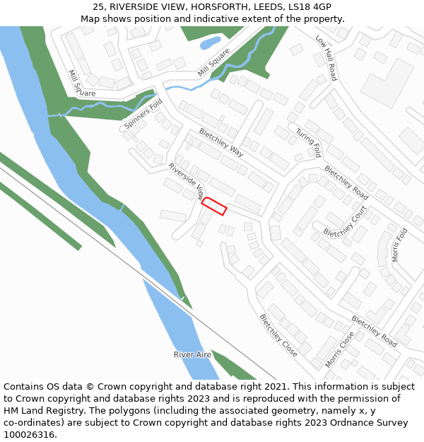 25, RIVERSIDE VIEW, HORSFORTH, LEEDS, LS18 4GP: Location map and indicative extent of plot