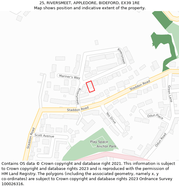 25, RIVERSMEET, APPLEDORE, BIDEFORD, EX39 1RE: Location map and indicative extent of plot