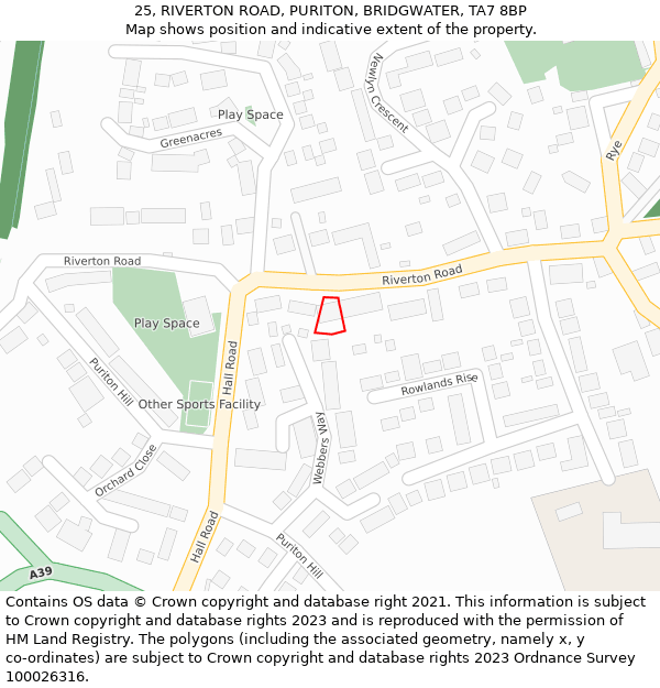 25, RIVERTON ROAD, PURITON, BRIDGWATER, TA7 8BP: Location map and indicative extent of plot