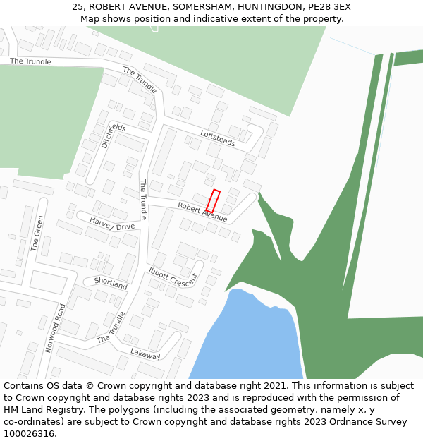 25, ROBERT AVENUE, SOMERSHAM, HUNTINGDON, PE28 3EX: Location map and indicative extent of plot