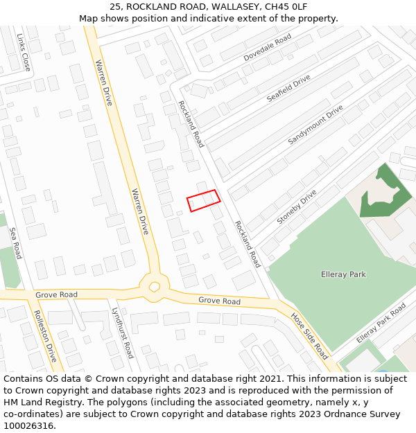 25, ROCKLAND ROAD, WALLASEY, CH45 0LF: Location map and indicative extent of plot