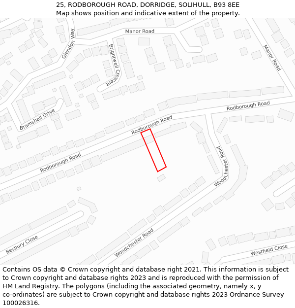 25, RODBOROUGH ROAD, DORRIDGE, SOLIHULL, B93 8EE: Location map and indicative extent of plot