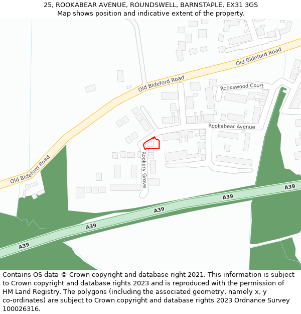 25, ROOKABEAR AVENUE, ROUNDSWELL, BARNSTAPLE, EX31 3GS: Location map and indicative extent of plot
