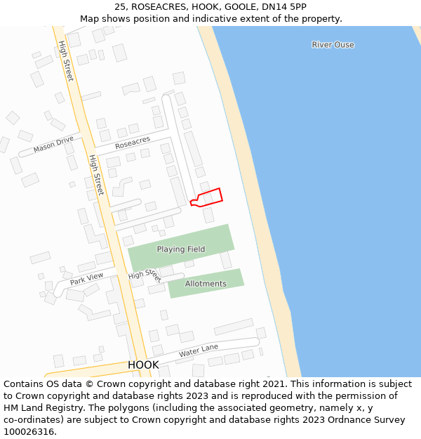 25, ROSEACRES, HOOK, GOOLE, DN14 5PP: Location map and indicative extent of plot