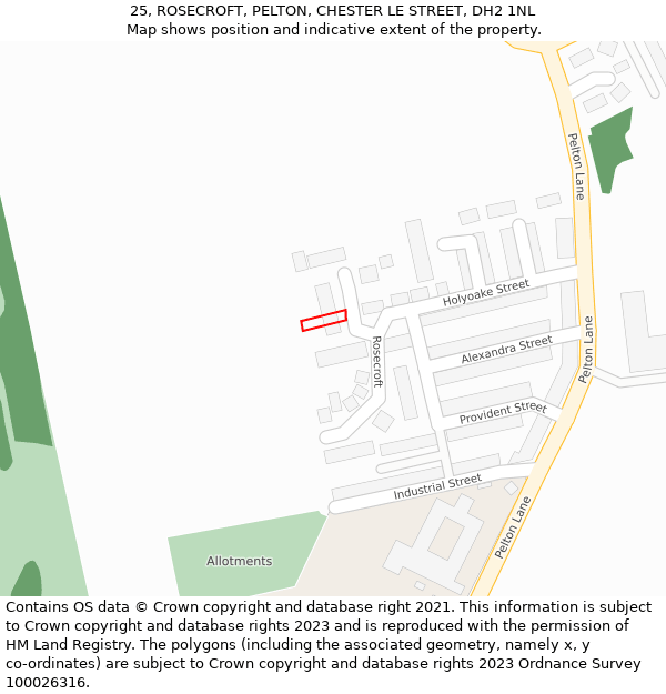 25, ROSECROFT, PELTON, CHESTER LE STREET, DH2 1NL: Location map and indicative extent of plot