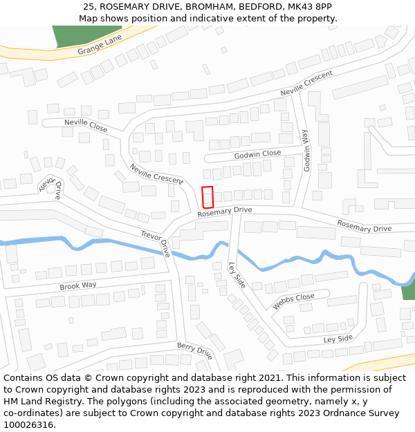 25, ROSEMARY DRIVE, BROMHAM, BEDFORD, MK43 8PP: Location map and indicative extent of plot