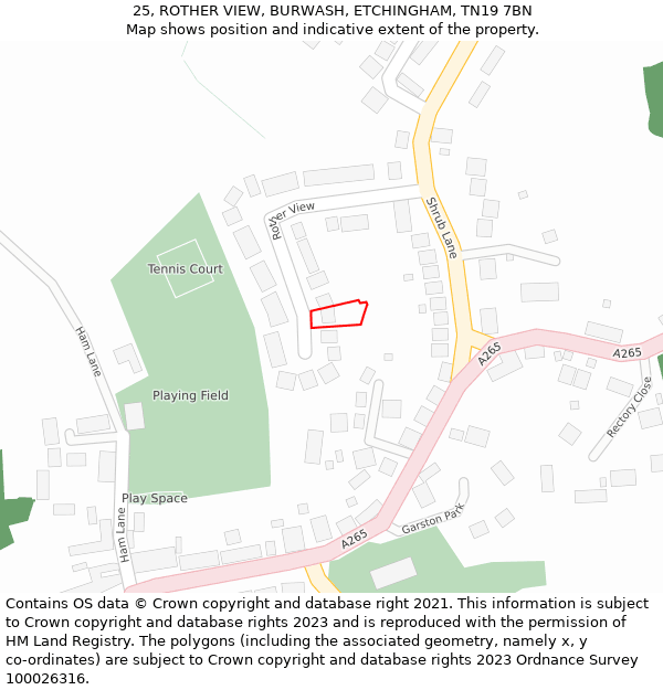 25, ROTHER VIEW, BURWASH, ETCHINGHAM, TN19 7BN: Location map and indicative extent of plot