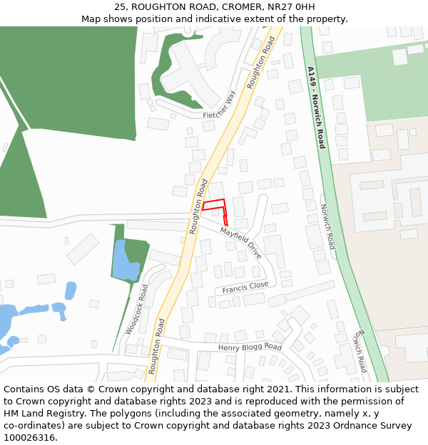 25, ROUGHTON ROAD, CROMER, NR27 0HH: Location map and indicative extent of plot