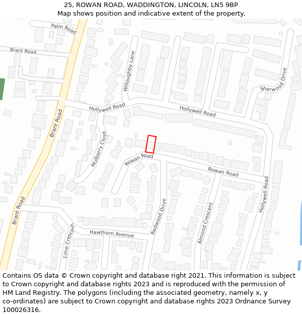 25, ROWAN ROAD, WADDINGTON, LINCOLN, LN5 9BP: Location map and indicative extent of plot