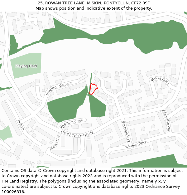 25, ROWAN TREE LANE, MISKIN, PONTYCLUN, CF72 8SF: Location map and indicative extent of plot