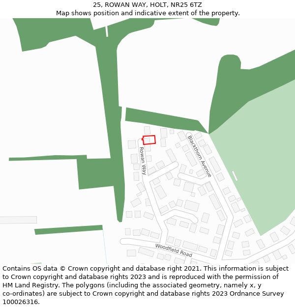 25, ROWAN WAY, HOLT, NR25 6TZ: Location map and indicative extent of plot