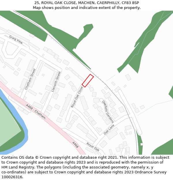 25, ROYAL OAK CLOSE, MACHEN, CAERPHILLY, CF83 8SP: Location map and indicative extent of plot