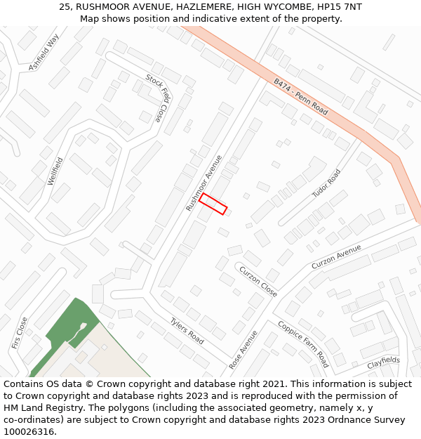 25, RUSHMOOR AVENUE, HAZLEMERE, HIGH WYCOMBE, HP15 7NT: Location map and indicative extent of plot