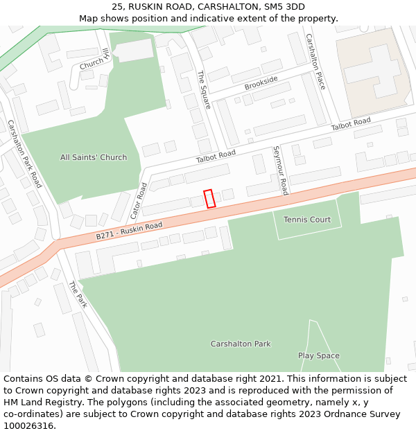 25, RUSKIN ROAD, CARSHALTON, SM5 3DD: Location map and indicative extent of plot