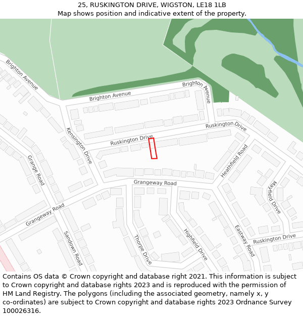 25, RUSKINGTON DRIVE, WIGSTON, LE18 1LB: Location map and indicative extent of plot