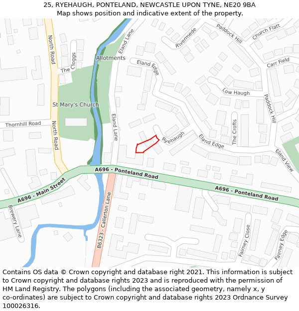 25, RYEHAUGH, PONTELAND, NEWCASTLE UPON TYNE, NE20 9BA: Location map and indicative extent of plot