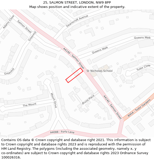 25, SALMON STREET, LONDON, NW9 8PP: Location map and indicative extent of plot