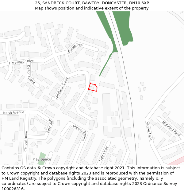 25, SANDBECK COURT, BAWTRY, DONCASTER, DN10 6XP: Location map and indicative extent of plot