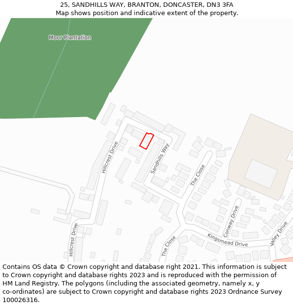 25, SANDHILLS WAY, BRANTON, DONCASTER, DN3 3FA: Location map and indicative extent of plot