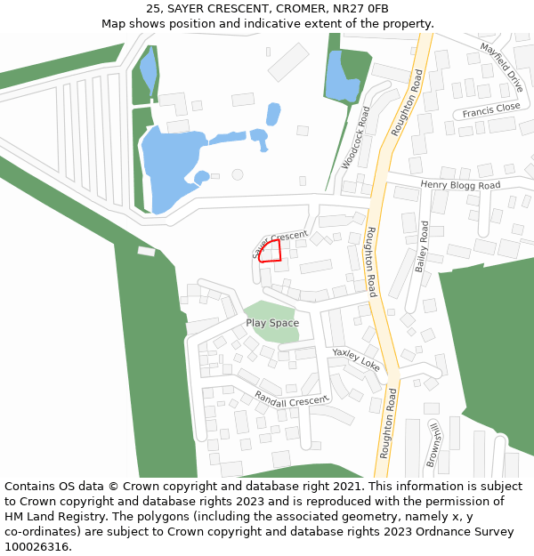 25, SAYER CRESCENT, CROMER, NR27 0FB: Location map and indicative extent of plot