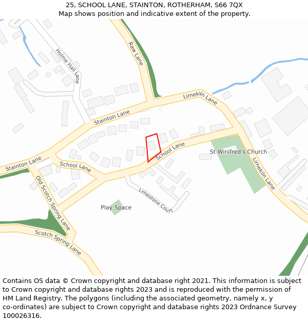 25, SCHOOL LANE, STAINTON, ROTHERHAM, S66 7QX: Location map and indicative extent of plot