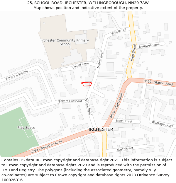 25, SCHOOL ROAD, IRCHESTER, WELLINGBOROUGH, NN29 7AW: Location map and indicative extent of plot