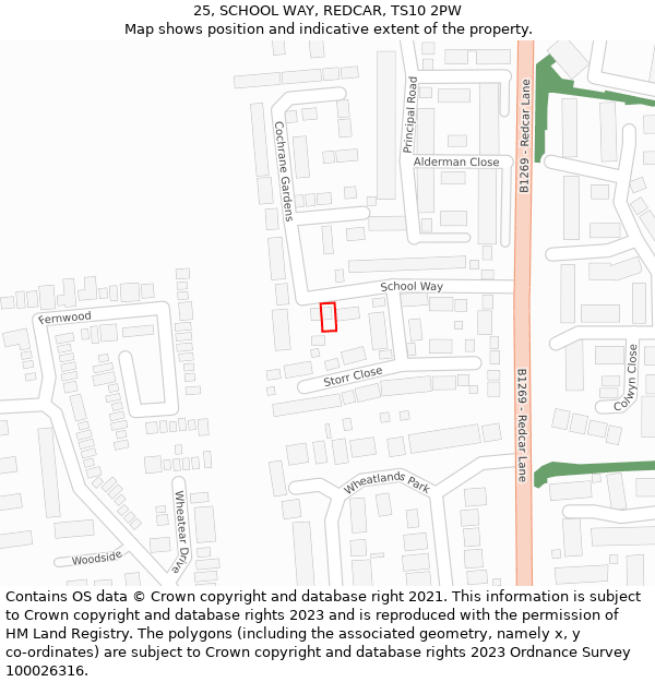 25, SCHOOL WAY, REDCAR, TS10 2PW: Location map and indicative extent of plot