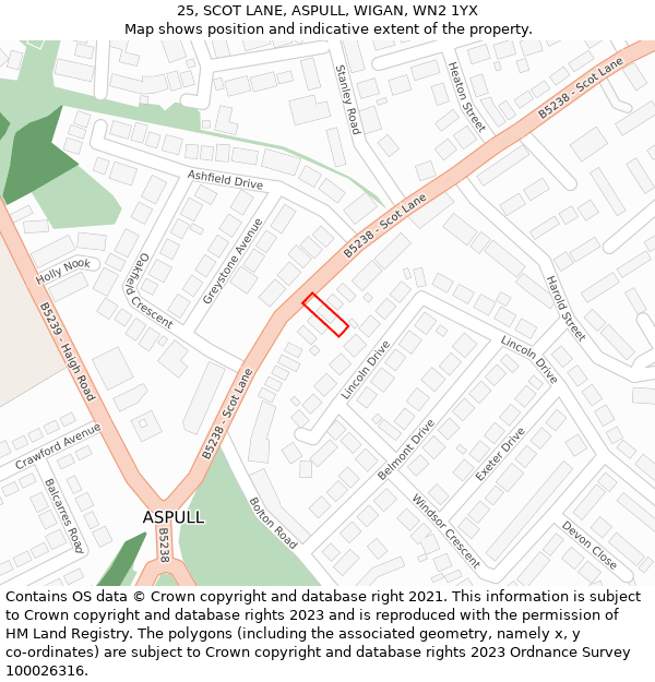 25, SCOT LANE, ASPULL, WIGAN, WN2 1YX: Location map and indicative extent of plot