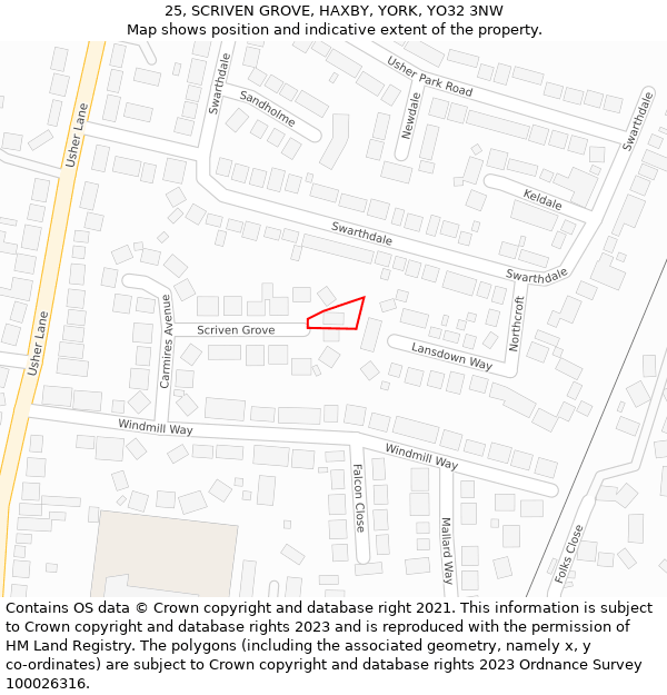 25, SCRIVEN GROVE, HAXBY, YORK, YO32 3NW: Location map and indicative extent of plot