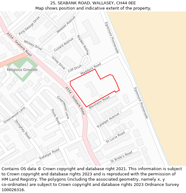 25, SEABANK ROAD, WALLASEY, CH44 0EE: Location map and indicative extent of plot