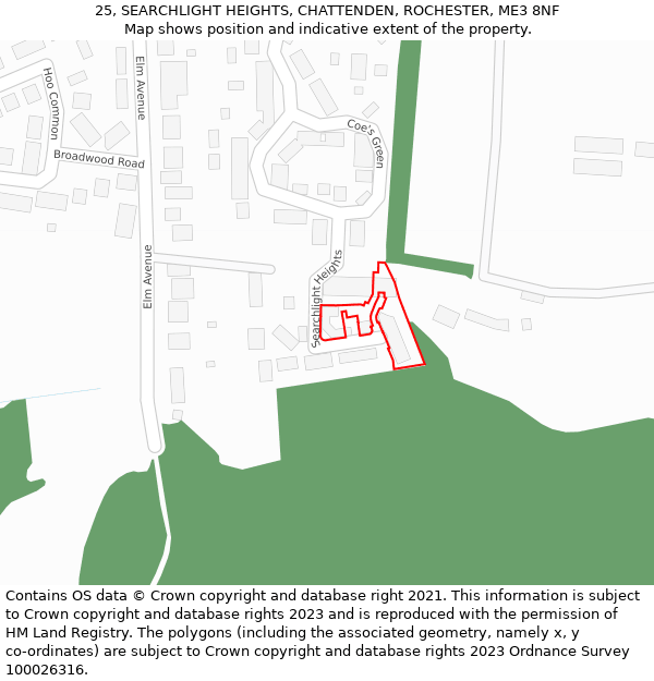 25, SEARCHLIGHT HEIGHTS, CHATTENDEN, ROCHESTER, ME3 8NF: Location map and indicative extent of plot