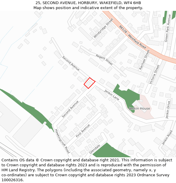 25, SECOND AVENUE, HORBURY, WAKEFIELD, WF4 6HB: Location map and indicative extent of plot