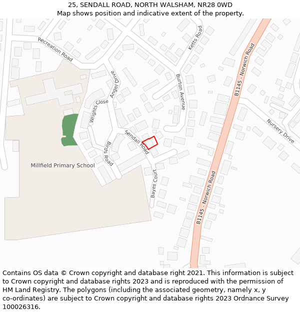 25, SENDALL ROAD, NORTH WALSHAM, NR28 0WD: Location map and indicative extent of plot