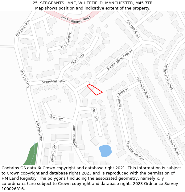 25, SERGEANTS LANE, WHITEFIELD, MANCHESTER, M45 7TR: Location map and indicative extent of plot