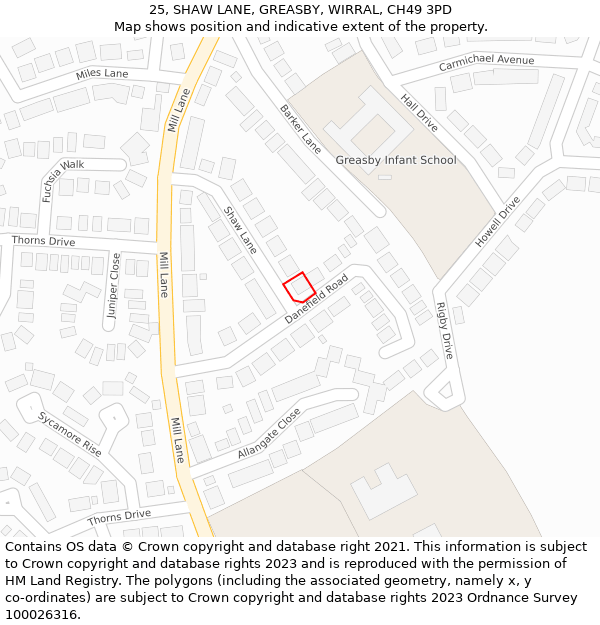 25, SHAW LANE, GREASBY, WIRRAL, CH49 3PD: Location map and indicative extent of plot