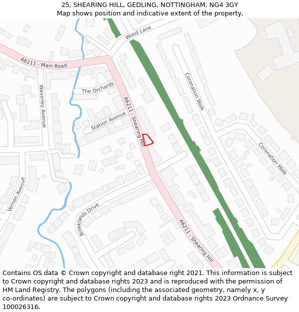 25, SHEARING HILL, GEDLING, NOTTINGHAM, NG4 3GY: Location map and indicative extent of plot