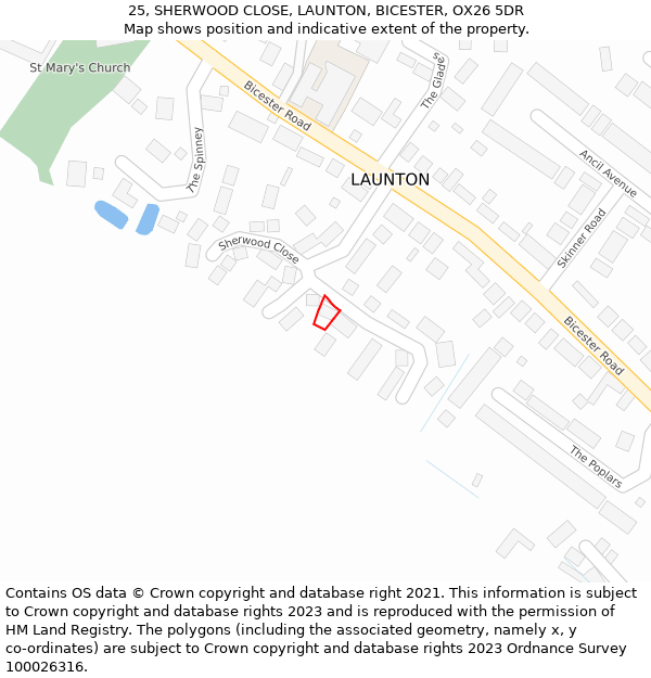 25, SHERWOOD CLOSE, LAUNTON, BICESTER, OX26 5DR: Location map and indicative extent of plot