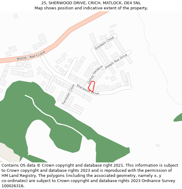 25, SHERWOOD DRIVE, CRICH, MATLOCK, DE4 5NL: Location map and indicative extent of plot