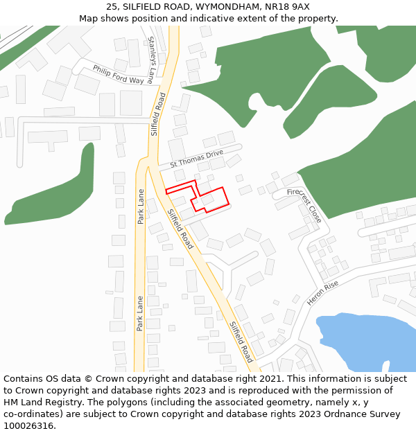 25, SILFIELD ROAD, WYMONDHAM, NR18 9AX: Location map and indicative extent of plot