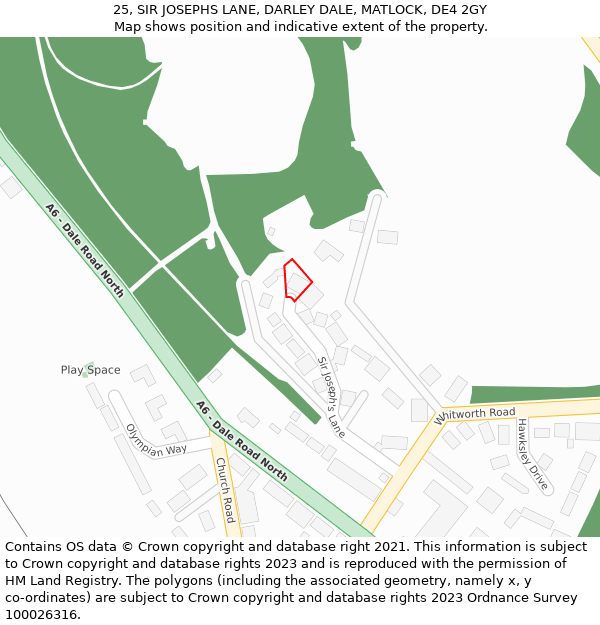 25, SIR JOSEPHS LANE, DARLEY DALE, MATLOCK, DE4 2GY: Location map and indicative extent of plot