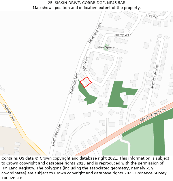 25, SISKIN DRIVE, CORBRIDGE, NE45 5AB: Location map and indicative extent of plot