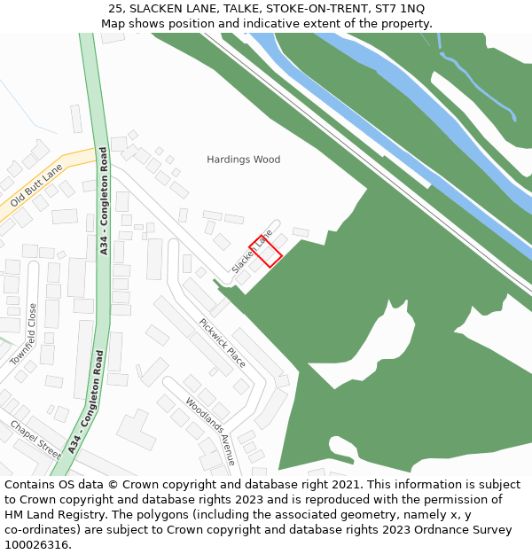 25, SLACKEN LANE, TALKE, STOKE-ON-TRENT, ST7 1NQ: Location map and indicative extent of plot