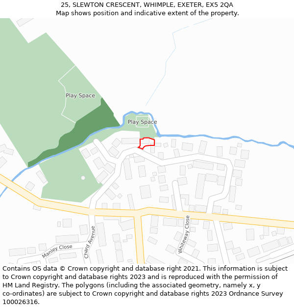 25, SLEWTON CRESCENT, WHIMPLE, EXETER, EX5 2QA: Location map and indicative extent of plot