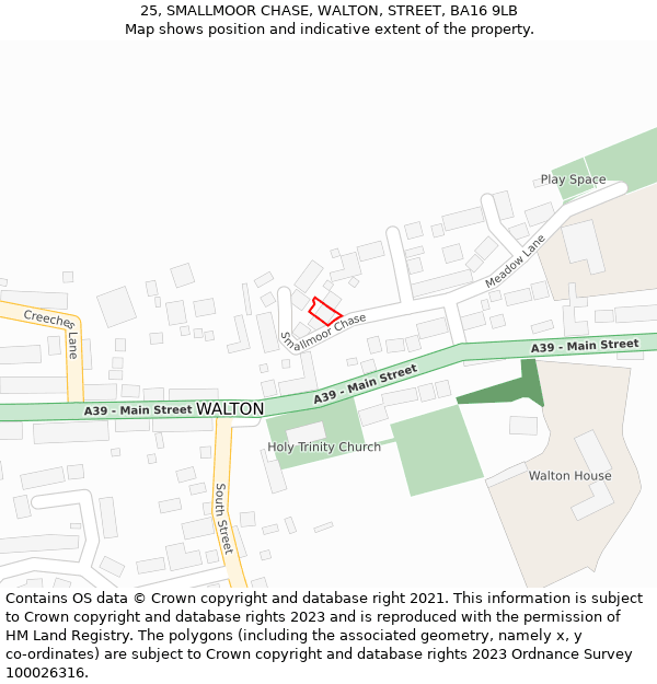 25, SMALLMOOR CHASE, WALTON, STREET, BA16 9LB: Location map and indicative extent of plot