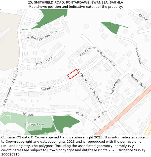 25, SMITHFIELD ROAD, PONTARDAWE, SWANSEA, SA8 4LA: Location map and indicative extent of plot